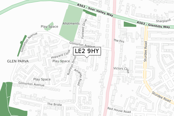 LE2 9HY map - large scale - OS Open Zoomstack (Ordnance Survey)