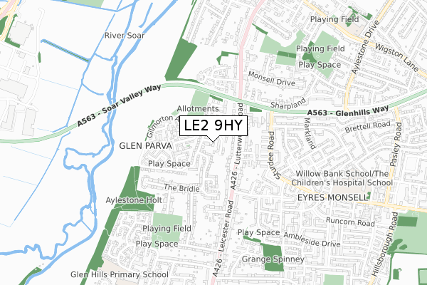 LE2 9HY map - small scale - OS Open Zoomstack (Ordnance Survey)