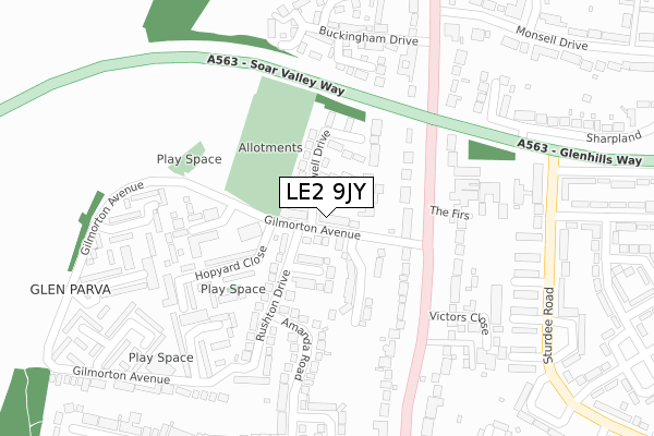 LE2 9JY map - large scale - OS Open Zoomstack (Ordnance Survey)