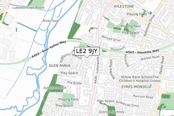 LE2 9JY map - small scale - OS Open Zoomstack (Ordnance Survey)