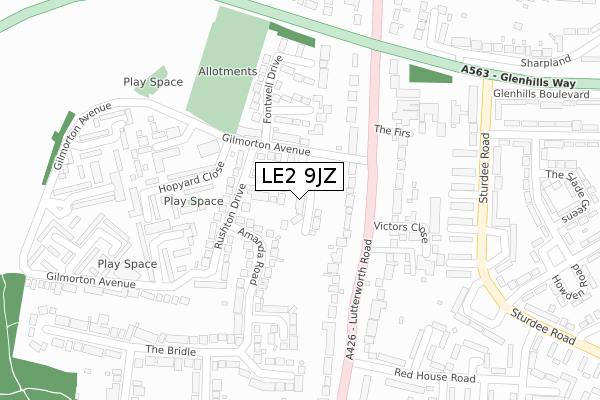 LE2 9JZ map - large scale - OS Open Zoomstack (Ordnance Survey)
