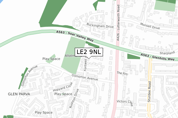 LE2 9NL map - large scale - OS Open Zoomstack (Ordnance Survey)