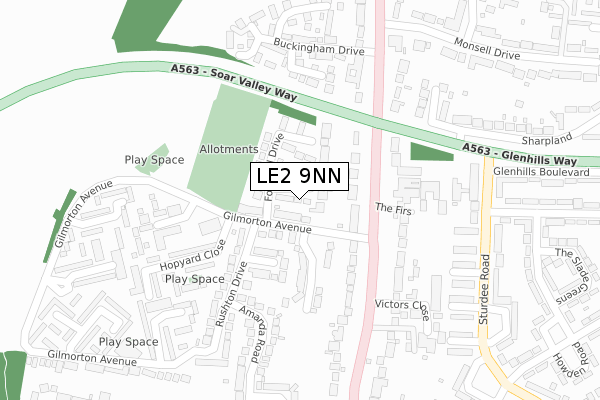LE2 9NN map - large scale - OS Open Zoomstack (Ordnance Survey)