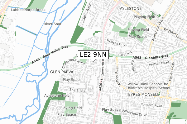 LE2 9NN map - small scale - OS Open Zoomstack (Ordnance Survey)