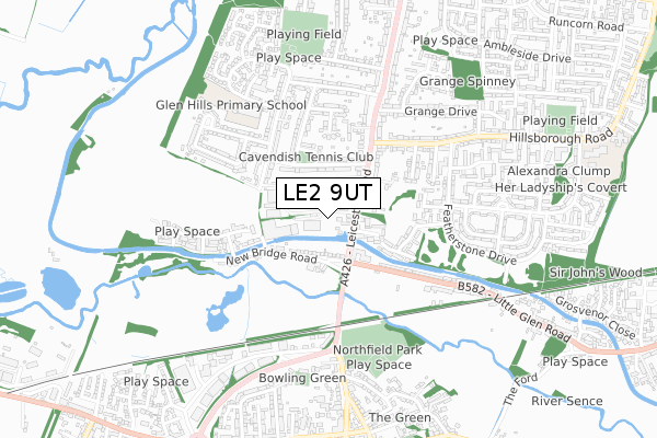 LE2 9UT map - small scale - OS Open Zoomstack (Ordnance Survey)