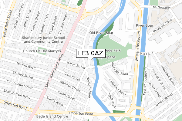 LE3 0AZ map - large scale - OS Open Zoomstack (Ordnance Survey)