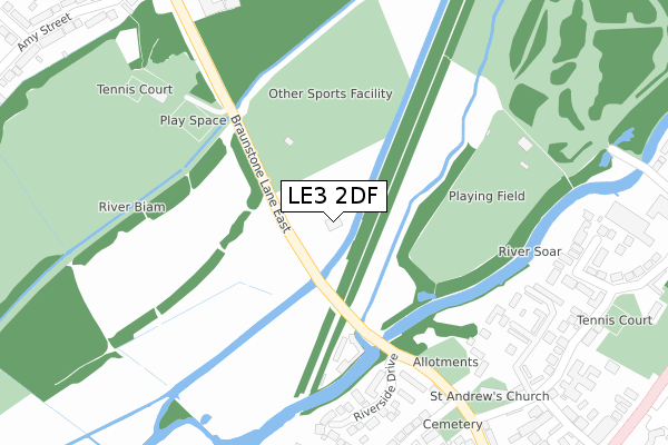 LE3 2DF map - large scale - OS Open Zoomstack (Ordnance Survey)