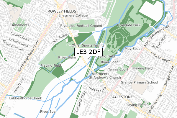 LE3 2DF map - small scale - OS Open Zoomstack (Ordnance Survey)
