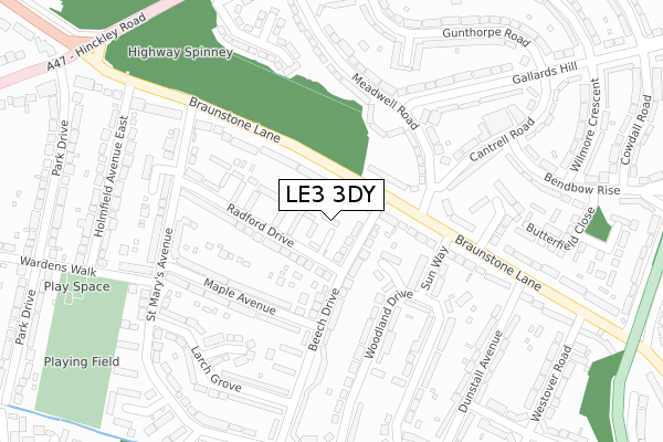 LE3 3DY map - large scale - OS Open Zoomstack (Ordnance Survey)