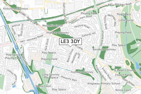 LE3 3DY map - small scale - OS Open Zoomstack (Ordnance Survey)