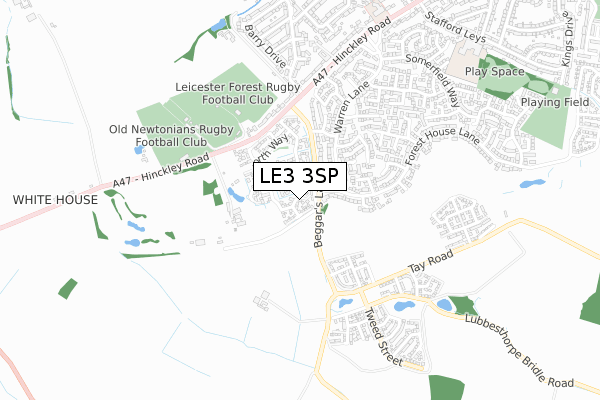 LE3 3SP map - small scale - OS Open Zoomstack (Ordnance Survey)