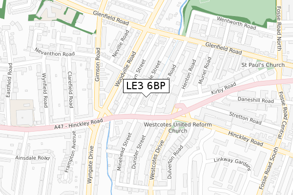 LE3 6BP map - large scale - OS Open Zoomstack (Ordnance Survey)