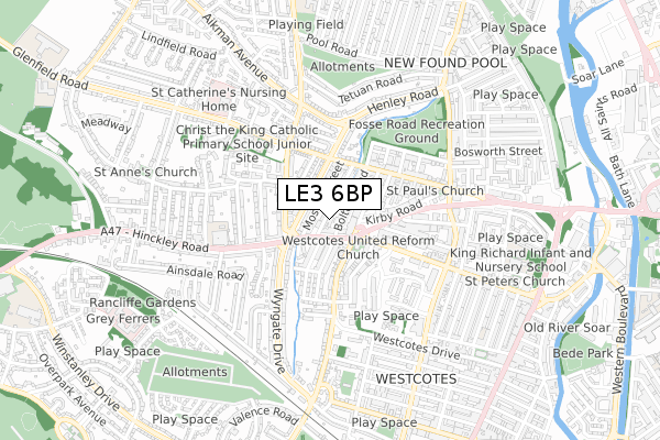 LE3 6BP map - small scale - OS Open Zoomstack (Ordnance Survey)