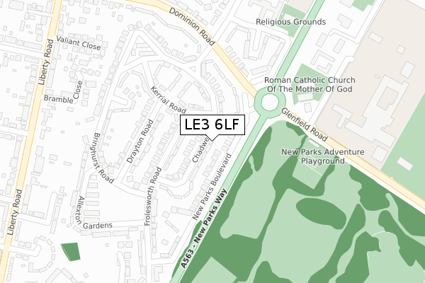 LE3 6LF map - large scale - OS Open Zoomstack (Ordnance Survey)