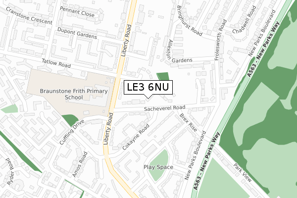 LE3 6NU map - large scale - OS Open Zoomstack (Ordnance Survey)