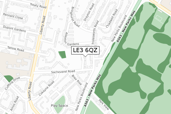LE3 6QZ map - large scale - OS Open Zoomstack (Ordnance Survey)