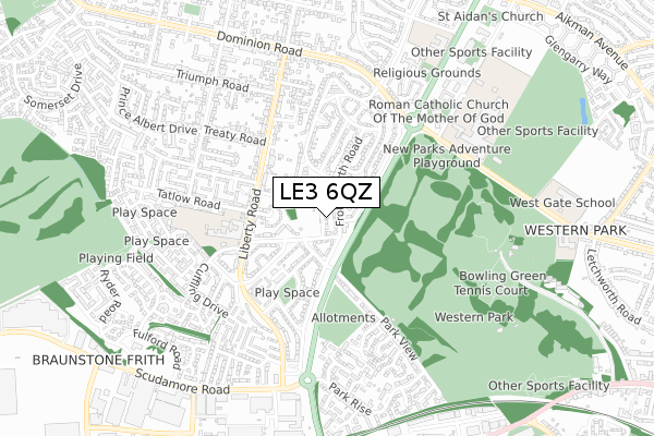 LE3 6QZ map - small scale - OS Open Zoomstack (Ordnance Survey)
