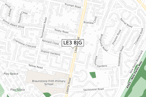 LE3 8JG map - large scale - OS Open Zoomstack (Ordnance Survey)