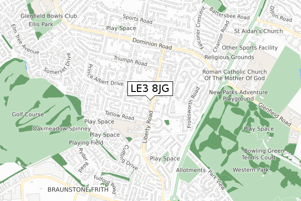 LE3 8JG map - small scale - OS Open Zoomstack (Ordnance Survey)