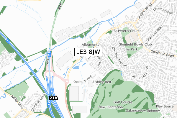 LE3 8JW map - small scale - OS Open Zoomstack (Ordnance Survey)