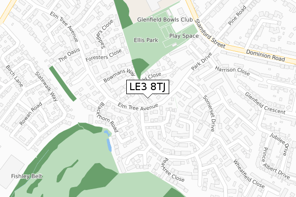LE3 8TJ map - large scale - OS Open Zoomstack (Ordnance Survey)