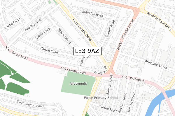 LE3 9AZ map - large scale - OS Open Zoomstack (Ordnance Survey)