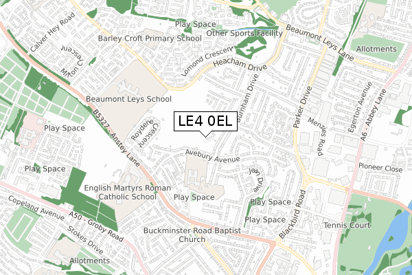 LE4 0EL map - small scale - OS Open Zoomstack (Ordnance Survey)