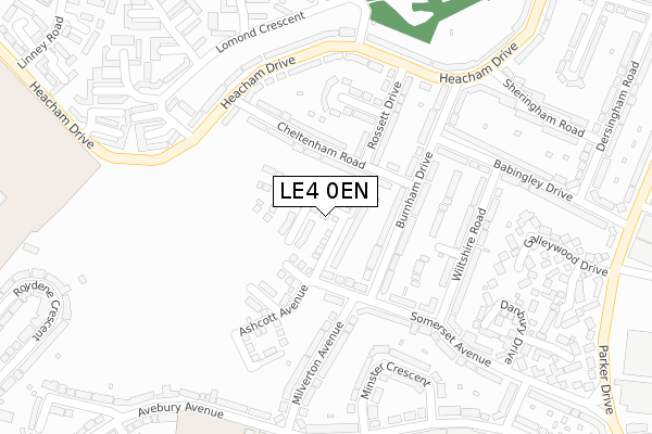 LE4 0EN map - large scale - OS Open Zoomstack (Ordnance Survey)