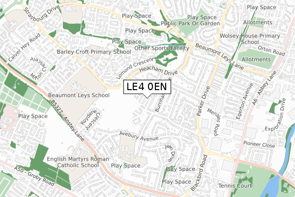 LE4 0EN map - small scale - OS Open Zoomstack (Ordnance Survey)