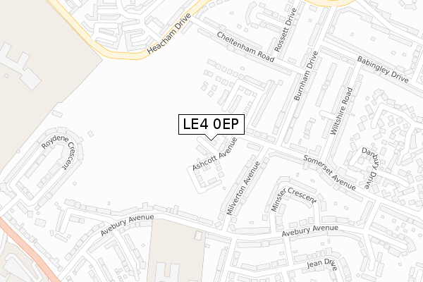 LE4 0EP map - large scale - OS Open Zoomstack (Ordnance Survey)