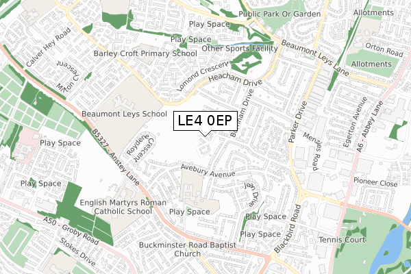 LE4 0EP map - small scale - OS Open Zoomstack (Ordnance Survey)