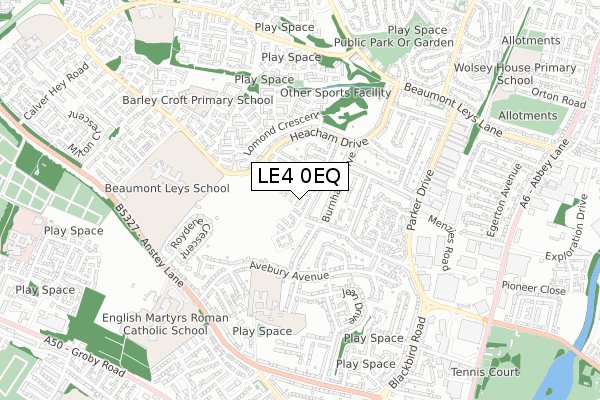 LE4 0EQ map - small scale - OS Open Zoomstack (Ordnance Survey)