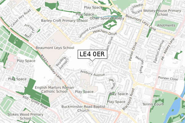LE4 0ER map - small scale - OS Open Zoomstack (Ordnance Survey)
