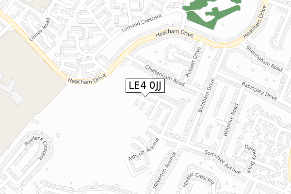 LE4 0JJ map - large scale - OS Open Zoomstack (Ordnance Survey)