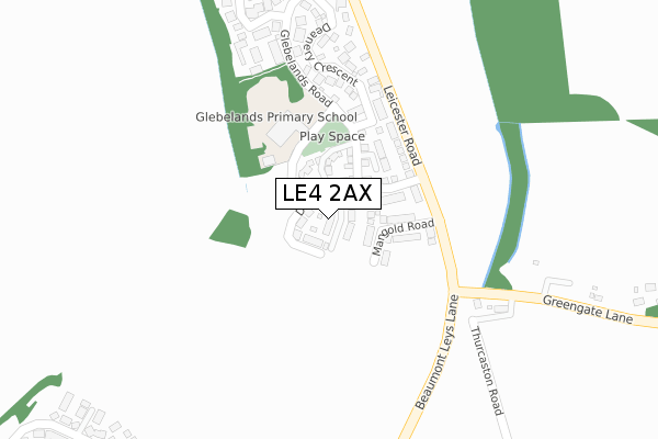 LE4 2AX map - large scale - OS Open Zoomstack (Ordnance Survey)