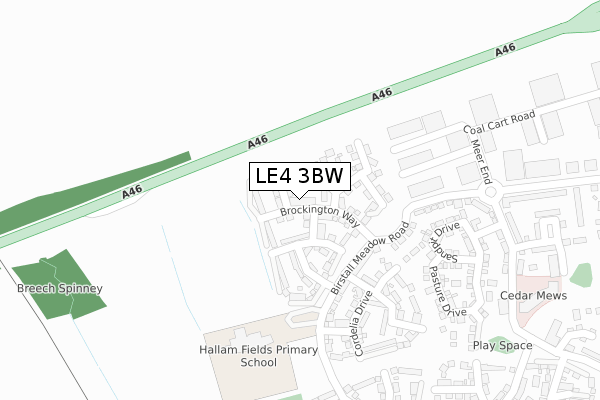 LE4 3BW map - large scale - OS Open Zoomstack (Ordnance Survey)