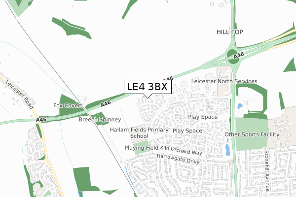 LE4 3BX map - small scale - OS Open Zoomstack (Ordnance Survey)