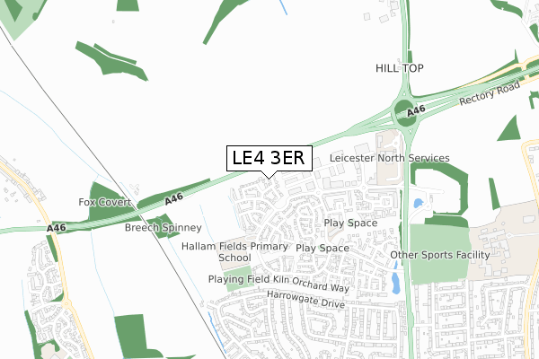 LE4 3ER map - small scale - OS Open Zoomstack (Ordnance Survey)