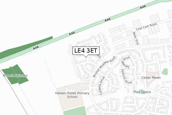 LE4 3ET map - large scale - OS Open Zoomstack (Ordnance Survey)