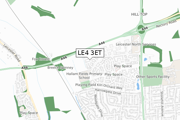 LE4 3ET map - small scale - OS Open Zoomstack (Ordnance Survey)