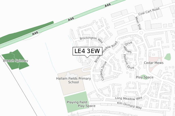 LE4 3EW map - large scale - OS Open Zoomstack (Ordnance Survey)