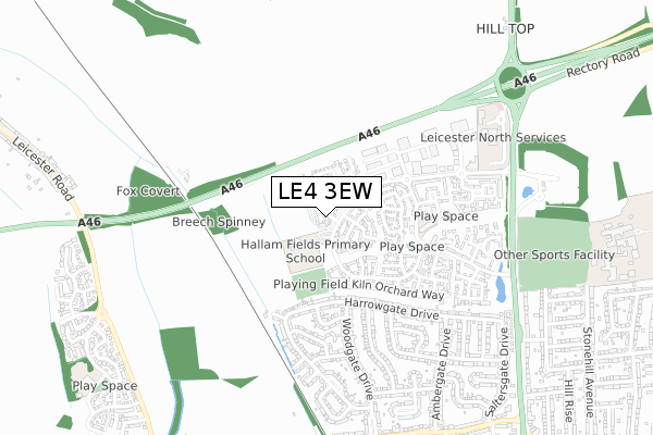 LE4 3EW map - small scale - OS Open Zoomstack (Ordnance Survey)