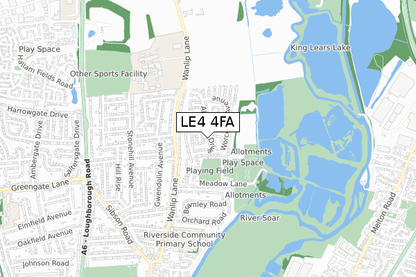 LE4 4FA map - small scale - OS Open Zoomstack (Ordnance Survey)