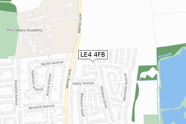 LE4 4FB map - large scale - OS Open Zoomstack (Ordnance Survey)