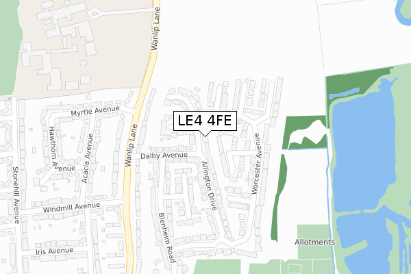 LE4 4FE map - large scale - OS Open Zoomstack (Ordnance Survey)