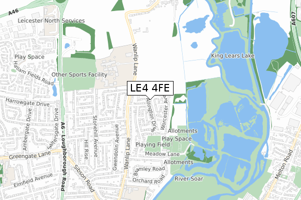 LE4 4FE map - small scale - OS Open Zoomstack (Ordnance Survey)