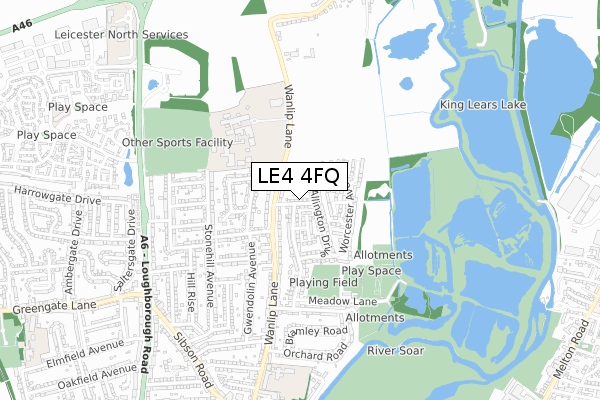 LE4 4FQ map - small scale - OS Open Zoomstack (Ordnance Survey)