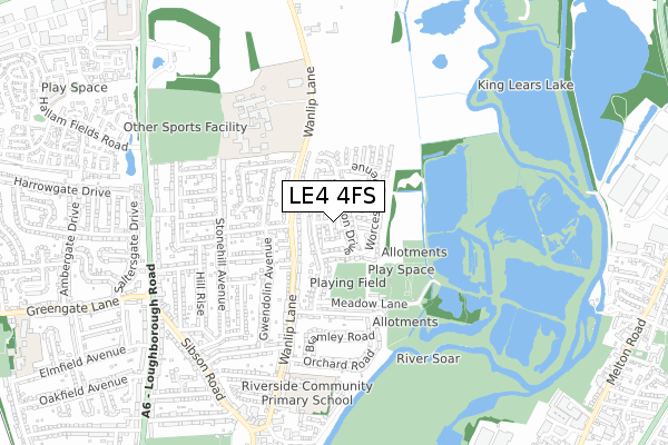 LE4 4FS map - small scale - OS Open Zoomstack (Ordnance Survey)