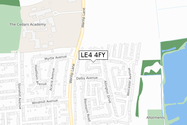LE4 4FY map - large scale - OS Open Zoomstack (Ordnance Survey)