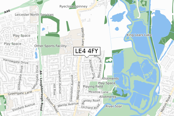 LE4 4FY map - small scale - OS Open Zoomstack (Ordnance Survey)